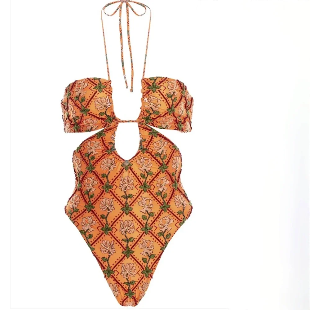 Agua by Agua Bendita Majorana Hand Embroidered Swimsuit size US8 and Pareo OS - Picture 8 of 14